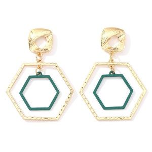 **SANCIA* Gold x Green Geometric Dangle Earrings